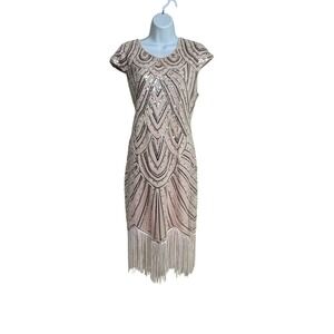 Elegant Beige Fringe Dress